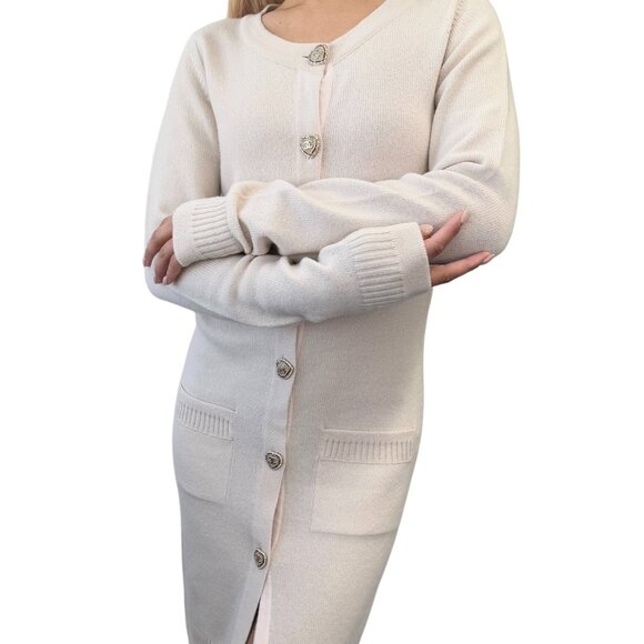 CHANEL Vintage 09C CC Logo Long Cardigan #34 Knit Heart Button Cream [105126] - Picture 1 of 11
